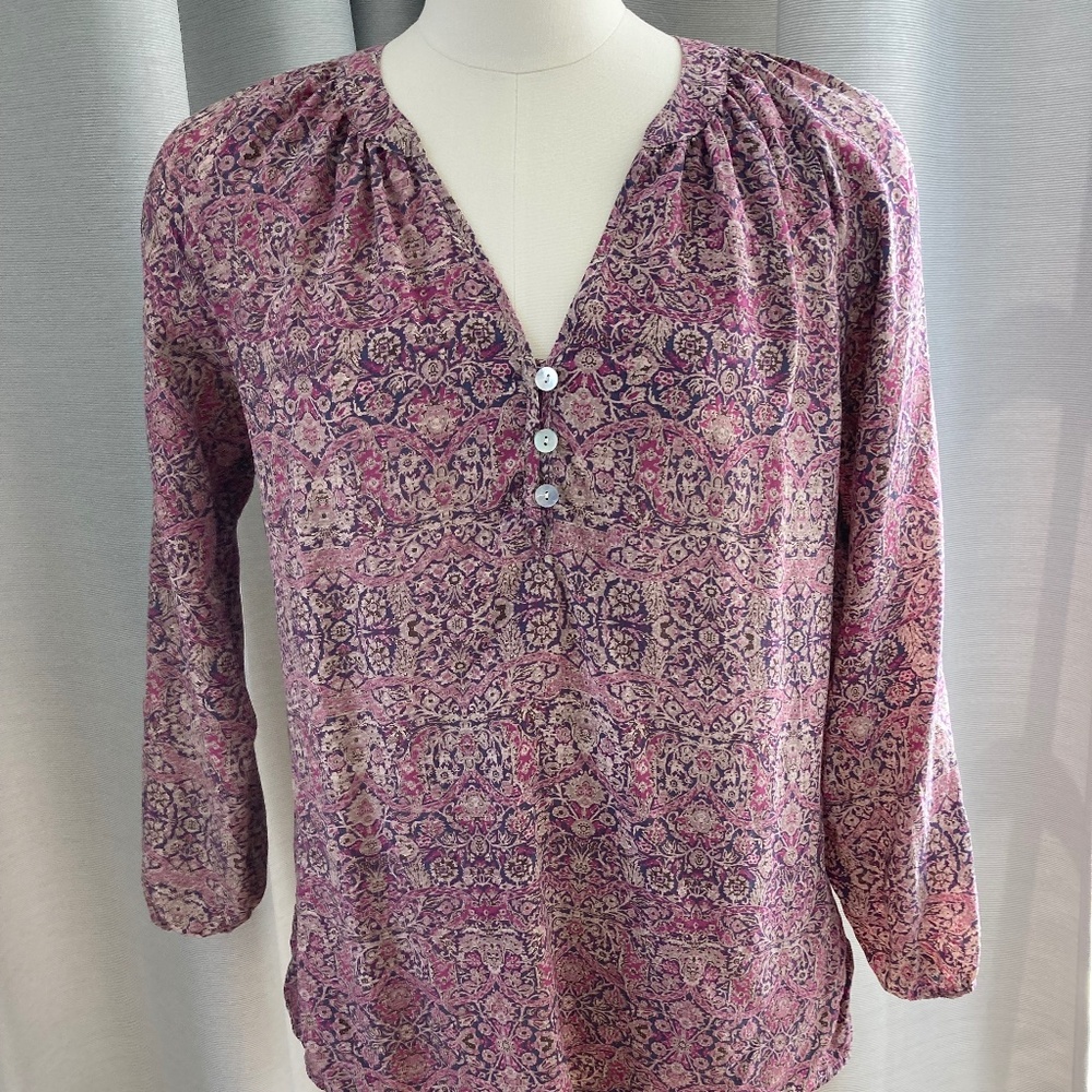 MAX Studio 100% Silk 3/4 sleeve Peasant Style Top